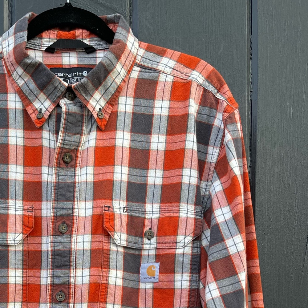 Carhartt Shirt - Orange & Gray Plaid Men’s Large Loose Fit